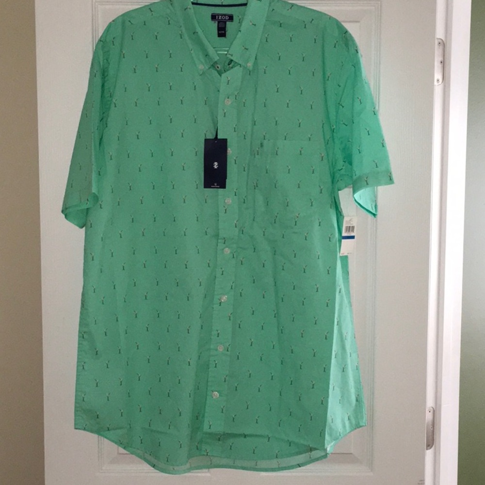 IZOD Men's Green Short Sleeve Shirt with Martini Glasses